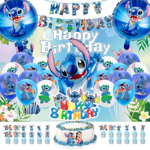 Blau Folienballon Aluminiumfolie Luftballons Geburtstag Dekoration Party Deko mit Banner Cake Topper Foil Balloons für Kinder Geeignet liefert