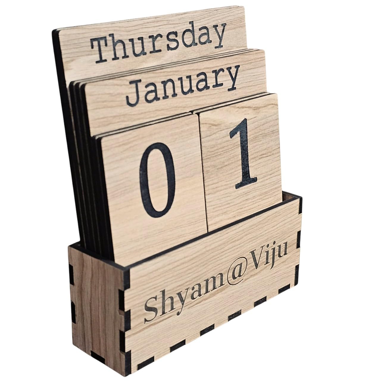 lacum's handcrafted laser-cut engineer wooden desk perpetual calendar - elegant and durable date display for home, office, or study - eco-friendly vintage-style organizer (brown_l)