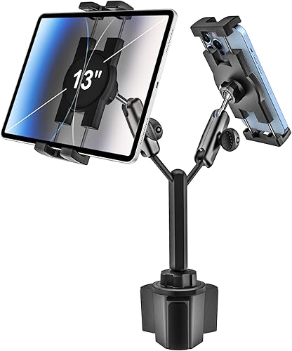 Miniatura 1 de woleyi Soporte doble para tableta para taza de automóvil, brazo de metal doble Soporte ajustable resistente para vasos de automóvil, soporte para