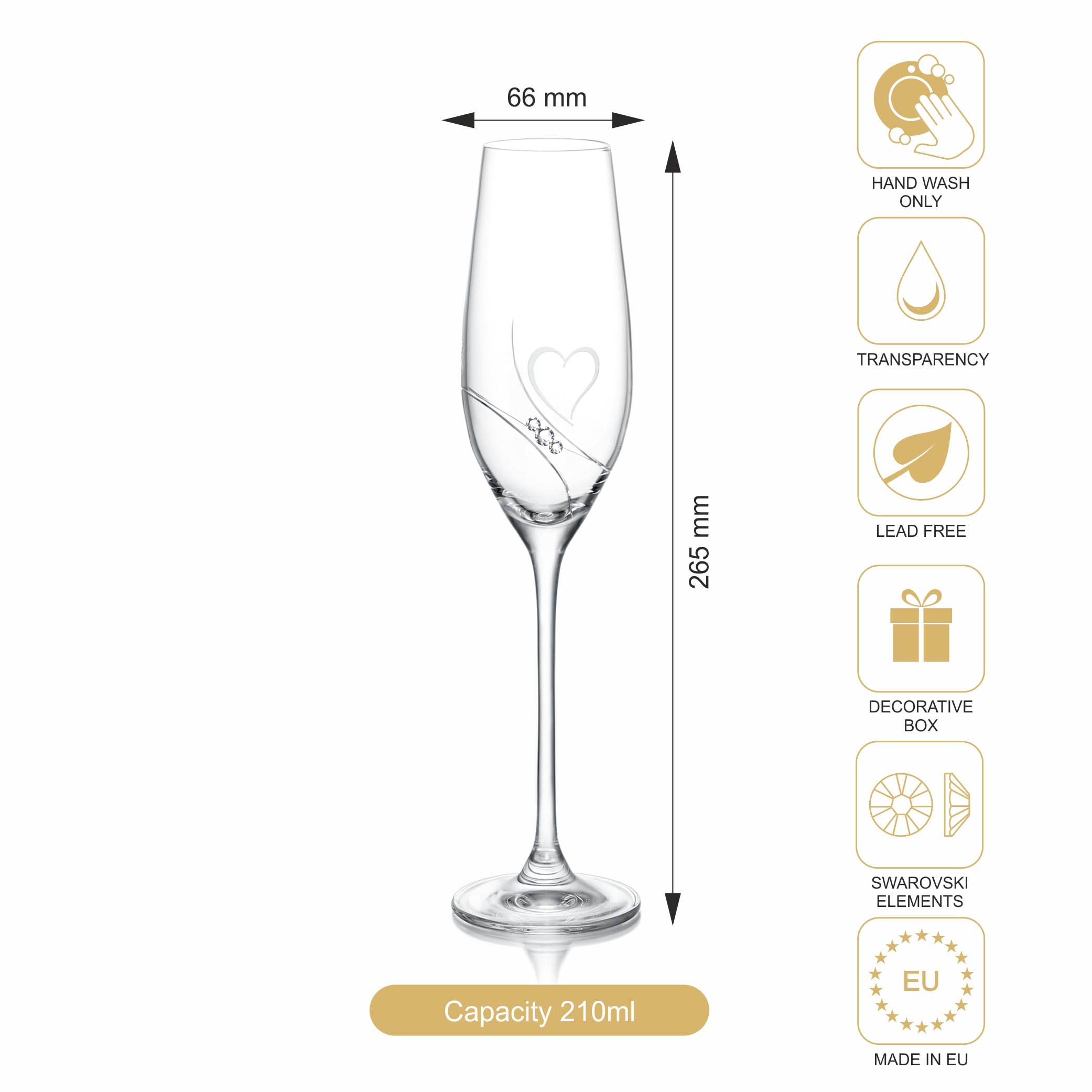 Champagnergläser mit Swarovski-Kristallen, Gravierte Herzen, Minimalistisches Design Hochzeitsgeschenke, Sektgläser Hochzeit, Sekt Gläser Set, Aperitifgläser für besondere Anlässe 1 Stck