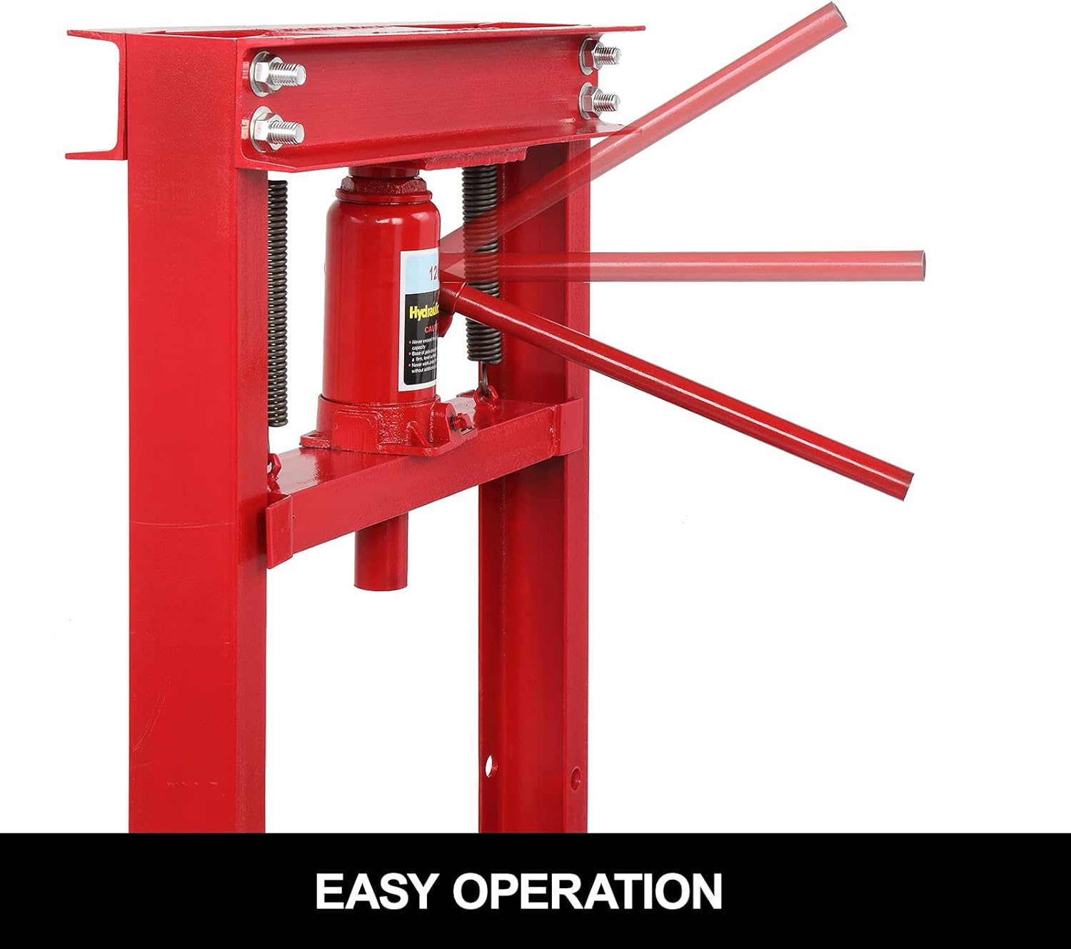 Bonnlo 12T Hydraulic Shop Press, H-Frame and Adjustable Table Height, Benchtop Metal Garage Floor Press with Plates, Red