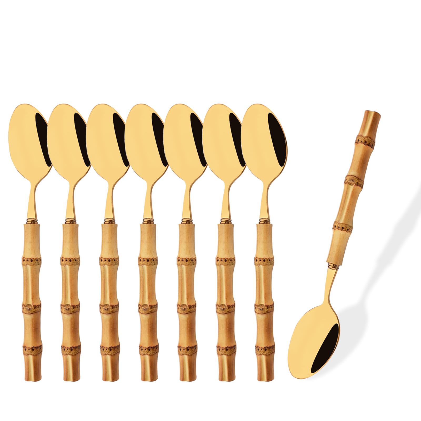 Uniturcky Stainless Steel Flatware Set, Bamboo Handle Silverware Set, Reusable Eating Utensils for Home Kitchen and Restaurant, Modern Gold Cutlery