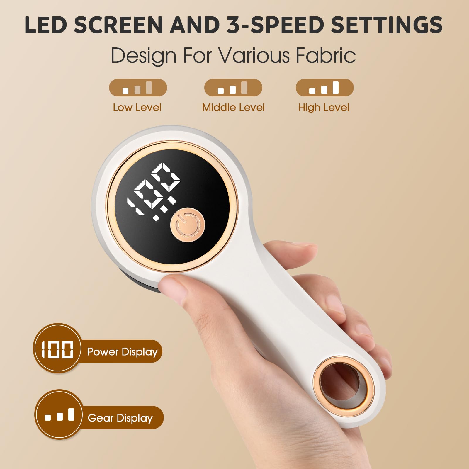Afeitadora de tela recargable, removedor de pelusas con pantalla digital, afeitadora eléctrica portátil de pelusa con 3 velocidades, 6 cuchillas de hojas, elimina las bolitas de la ropa, muebles,
