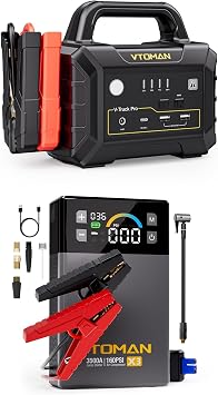 VTOMAN X3 Jump Starter with Air Compressor, 3500A Portable Car Battery Jumper Starter 9L Gas/8.5L Diesel Engines + VTOMAN V-Truck Pro 8000A Car Battery Jump Starter with 65W Quick Charge