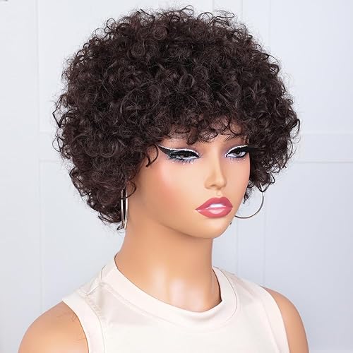 Miniatura 2 de Spotlight Pelucas cortas estilo Bob de 8 pulgadas de cabello humano ondulado para mujeres negras, pelucas de cabello humano virgen brasileño con
