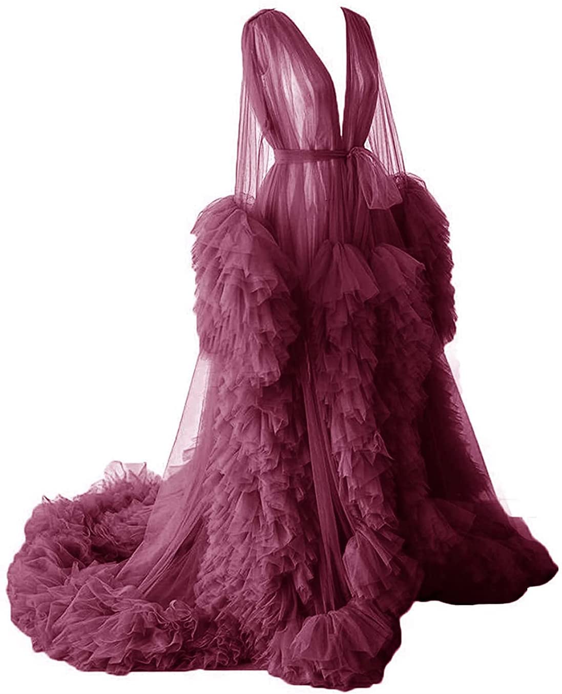 Dressing Gown for Maternity Photoshoot Perspective Sheer Long Robe Puffy Tulle Robe Sheer — view 9