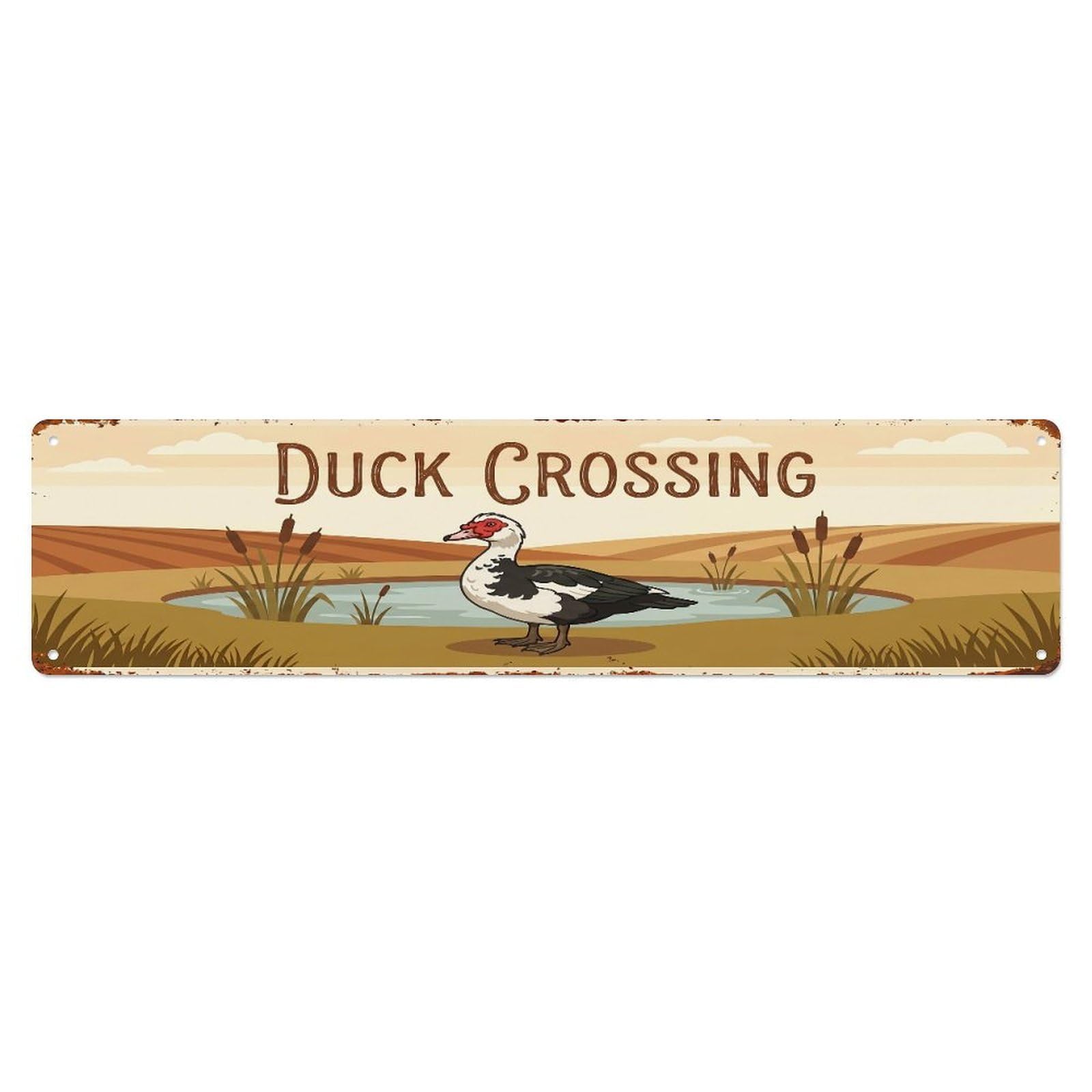 Metal Tin Sign Vintage Muscovy Duck Farm Scene DUCK CROSSING
