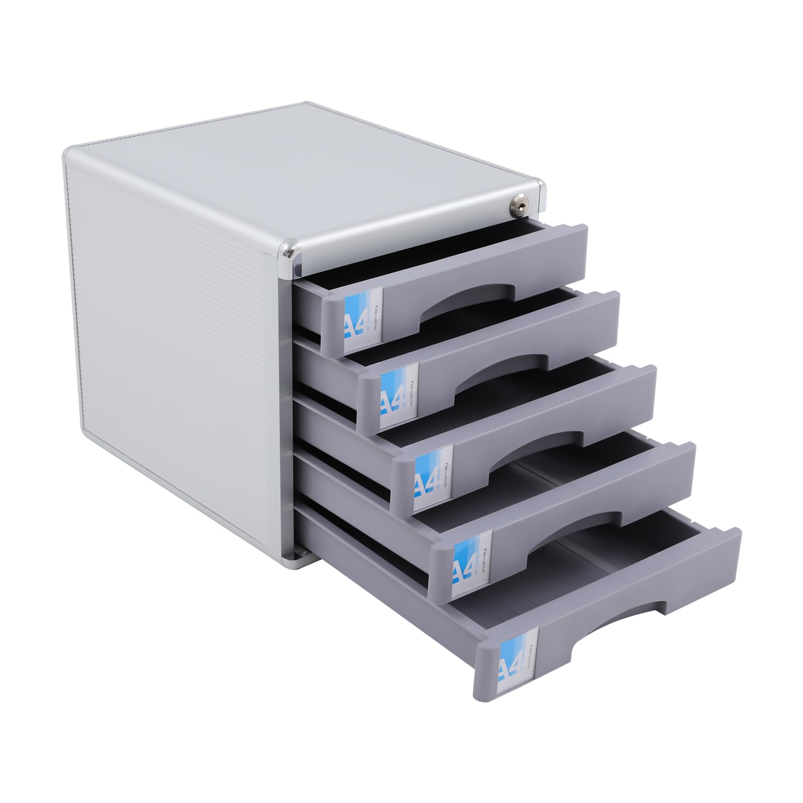 Modulo di archiviazione, organizer da scrivania a 5 livelli bloccabili, scatola con 5 cassetti per documenti A4+, cornice in alluminio, etichette scrivibili, 30 × 36 × 30,5 cm