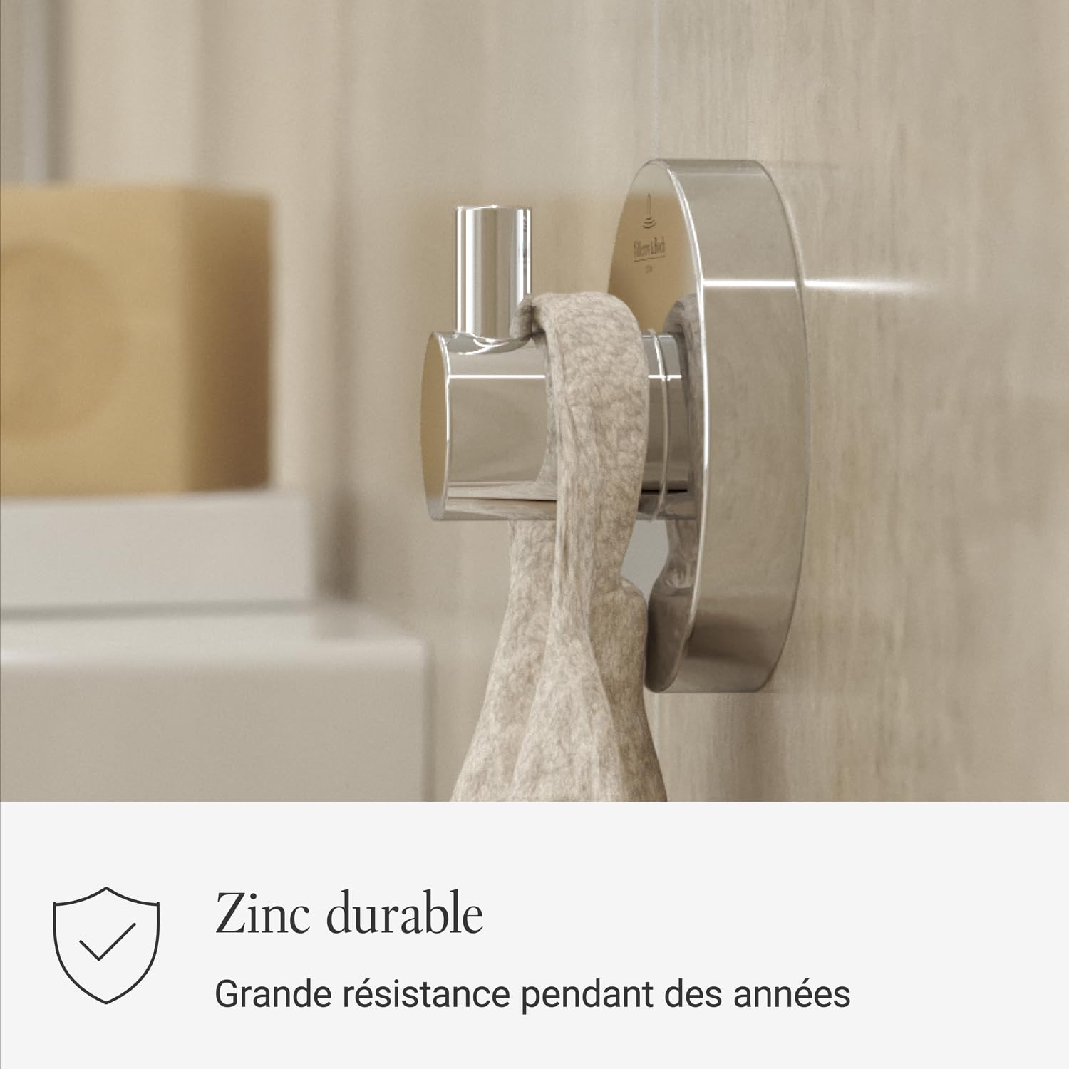 Villeroy & Boch Elements Tender crochet pour serviettes, rond – Chrome | Adapté pour un montage mural, en zinc, 54 x 32 x 54 mm, TVA15101100061
