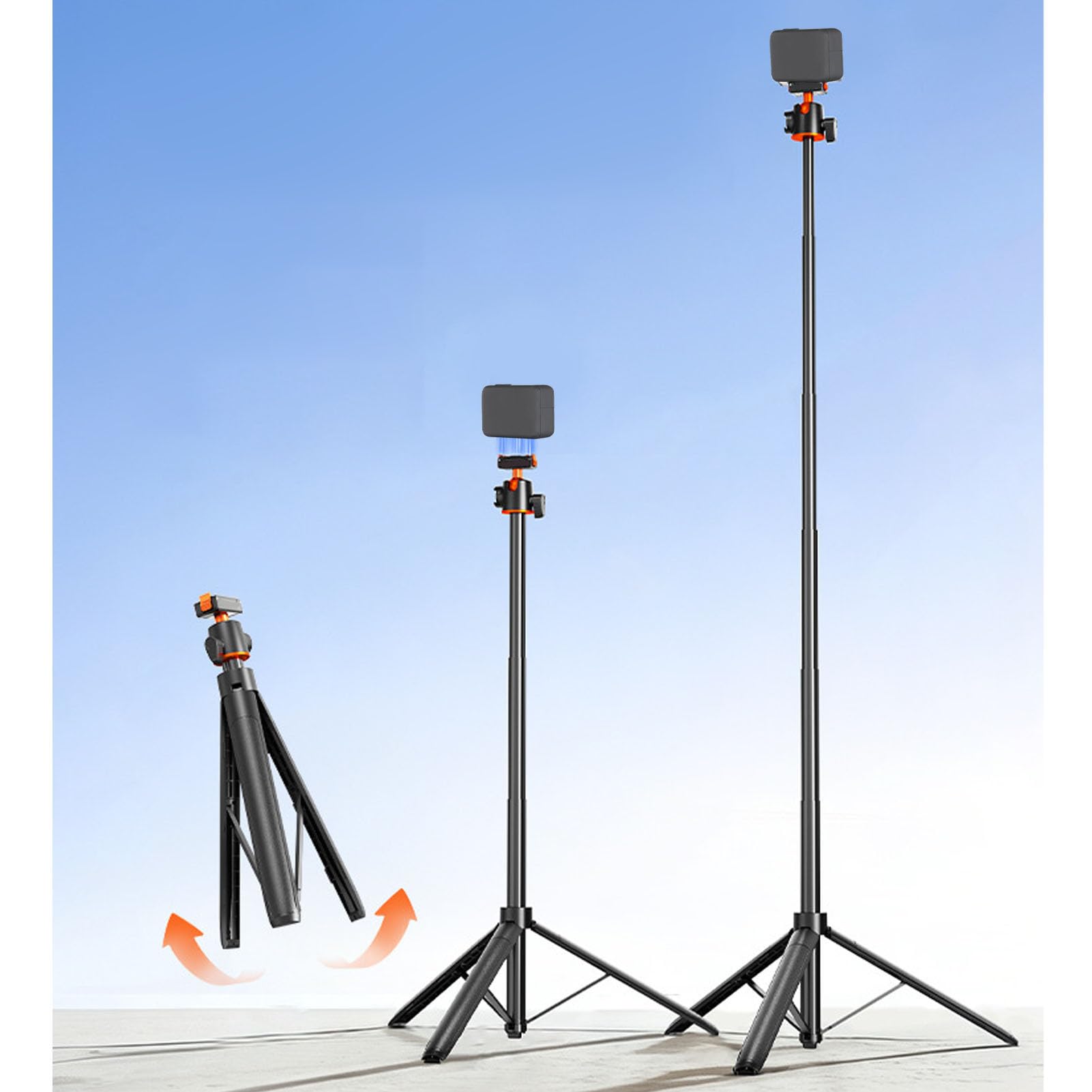 Jectse Asta Selfie Treppiede da 140 Cm, Chiusura Magnetica Bidirezionale per Fotocamera Action 5PRO/4/3, Asta di Prolunga Regolabile con Testa a Sfera a 360 Gradi