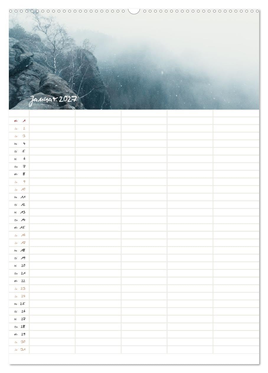 Familienkalender - Das Elbsandsteingebirge (Wandkalender 2027 DIN A2 hoch), CALVENDO Monatskalender: Entdecke die Sächsische & Böhmische Schweiz (CALVENDO Natur)
