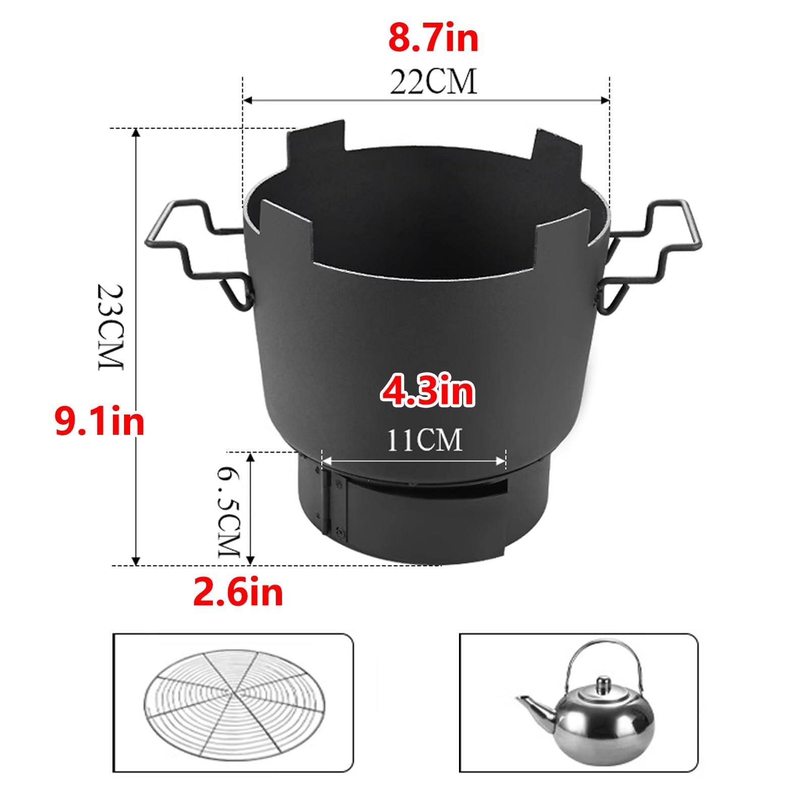 Estufa de Leña Pequeña Camping Fabricado en Hierro con Asa Cocina de Leña Diseño para Recoger Cenizas Ideal para Acampar y Actividades Al Aire Libre(D)