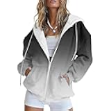 Womens Zip Up Hoodies Floral Print Jackets Long Sleeve Graphic Oversized Sweatshirts Girls Y2K Jacket with Pockets