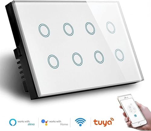 Miniatura 2 de Smart Home WiFi Smart Touch Light Interruptor de pared Panel de vidrio Tuya App Smart Life Compatible con control de voz (blanco)