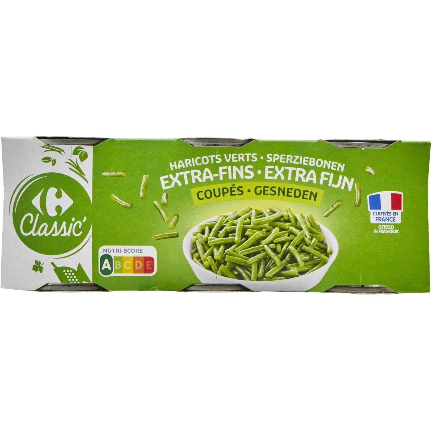 CARREFOUR CLASSIC' - Haricots Vert Extra-Fin Coupé en Conserve - les 3 boites de 110g net égoutté - 600g - Le Lot De 4