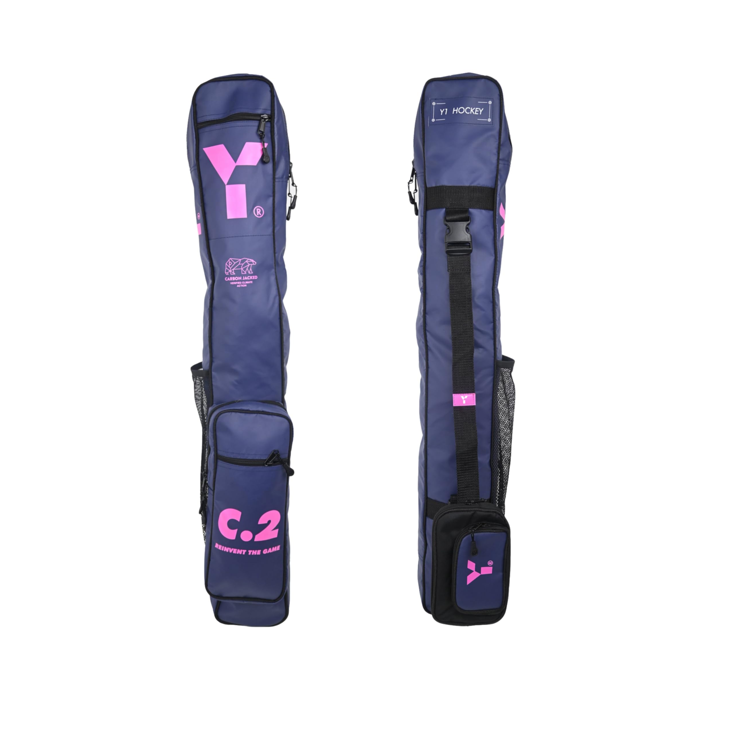 Y 1 sac de hockey C.2, sangle rembourrée, parfait pour les juniors, petits compartiments séparés, espace pour 2 bâtons, 30L, bleu marine/rose