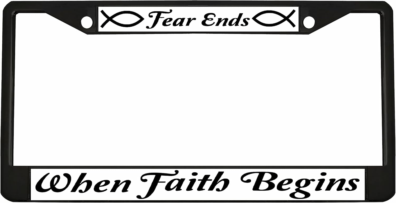 Christian License Plate Frame Fear Ends When Faith Begins Christian Gifts for Women Novelty License Plate Frame (Chrome/Carbon/Silver)
