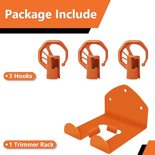 Miniatura 2 de Paquete de 3 ganchos de almacenamiento de garaje resistentes + 1 paquete de estante para recortadora para accesorios Stihl Kombi, soporte de