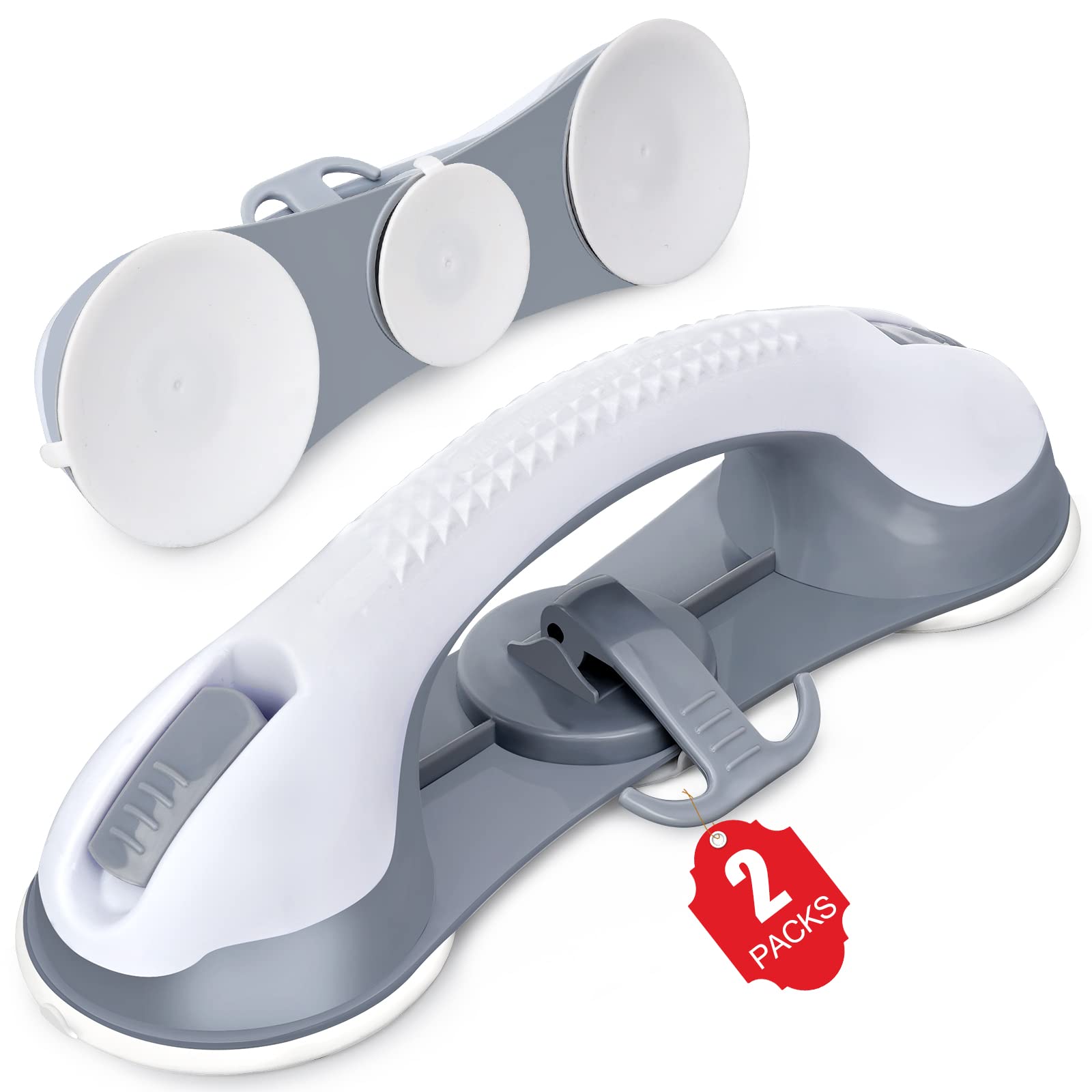 SETLUX Suction Grab Bars for Shower, 2 Pack Shower Handles for Elderly Shower Bars with Suction Cups for Tub Bathroom Walls Gray