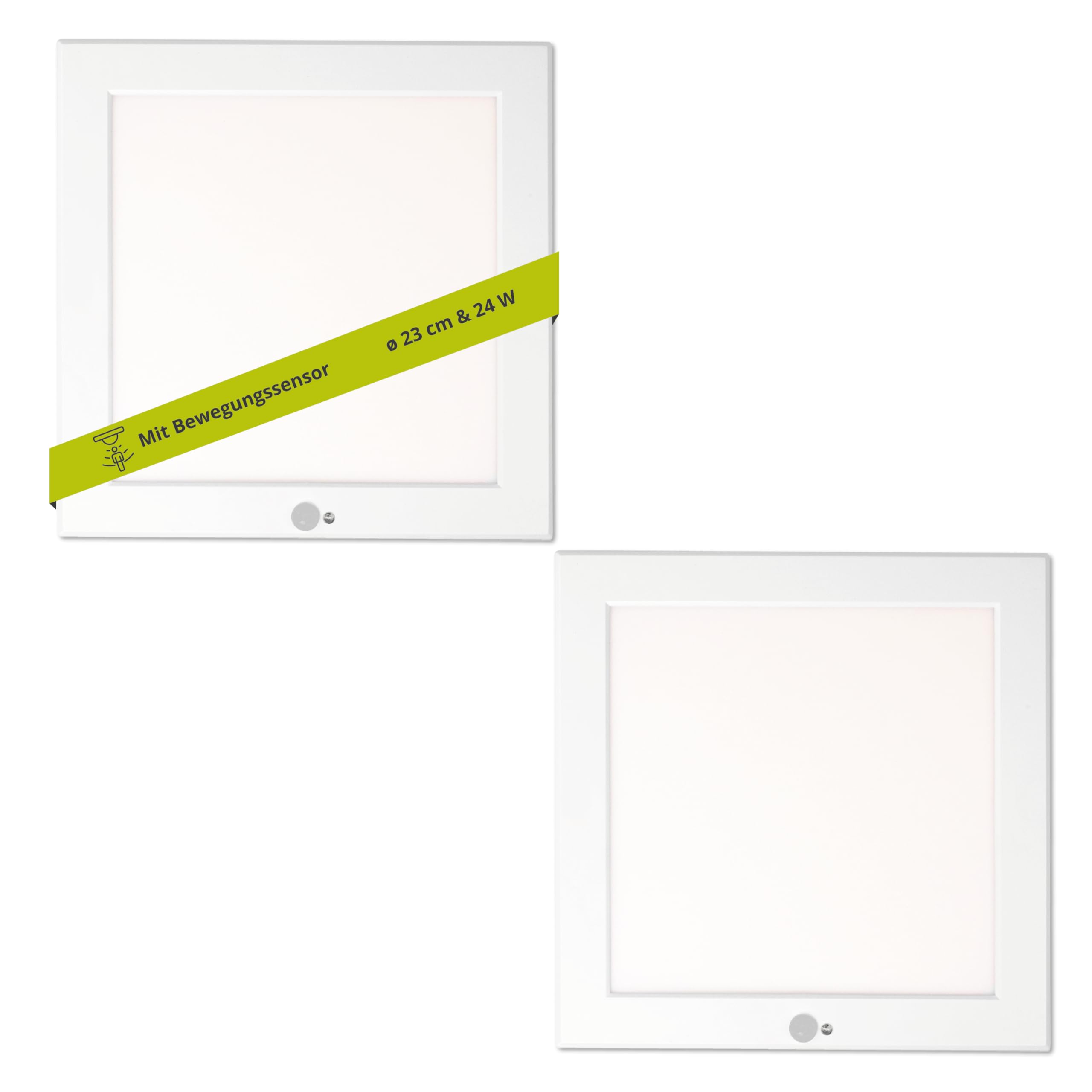 INNOVATE 2x LED Deckenleuchte mit Bewegungsmelder 22cm I Wandleuchte modern Wandlampe mit Bewegungsmelder 18Watt I Deckenleuchte flach Bewegungssensor I LED Lampe Flur I Deckenlampe eckig weiss