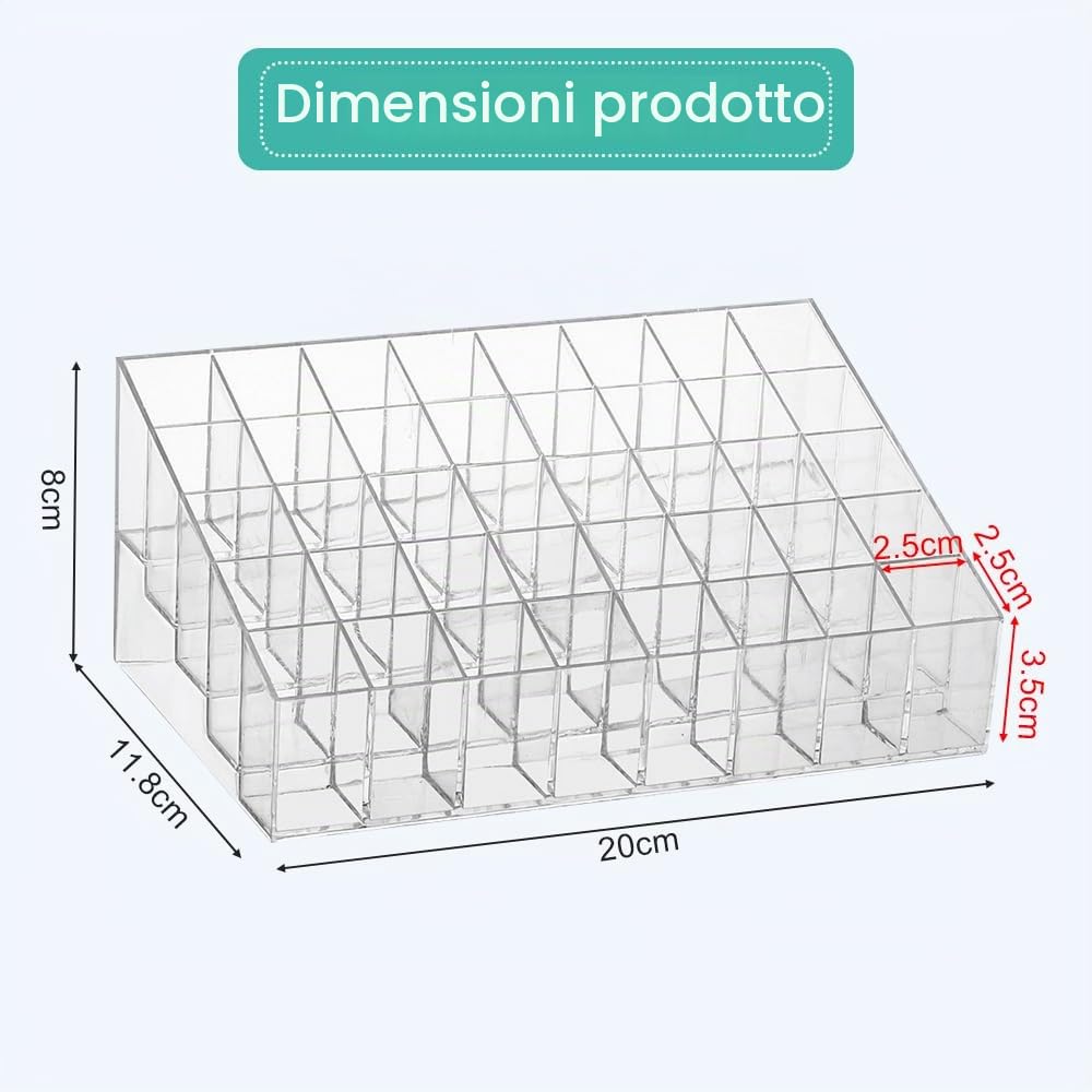 LPAMABA Porta Rossetto in Acrilico a 40 Griglie Organizer per Rossetti Espositore per Rossetti Elegante e Resistente Organizzatore Porta Rossetto, Trasparente, 20 * 11.8 * 8 cm