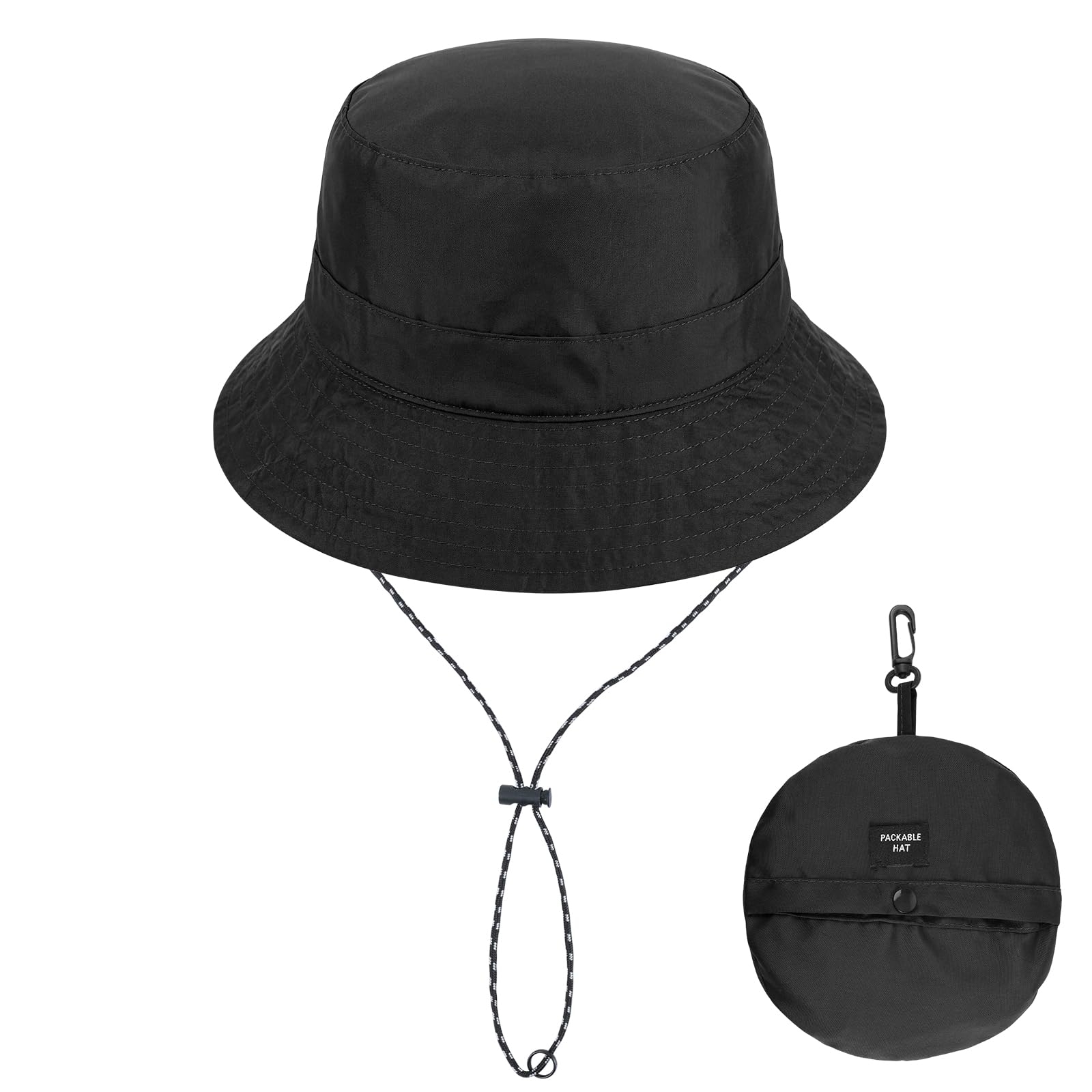 Fachoi Women's Black Bucket Hat Men, Waterproof Sun Hat Foldable Uv Protection Summer Hats Adjustable Chin Strap Quick Dry Boonie Hat Fishing Walking Hiking Camping Travel F4-Zdyfm(Black)