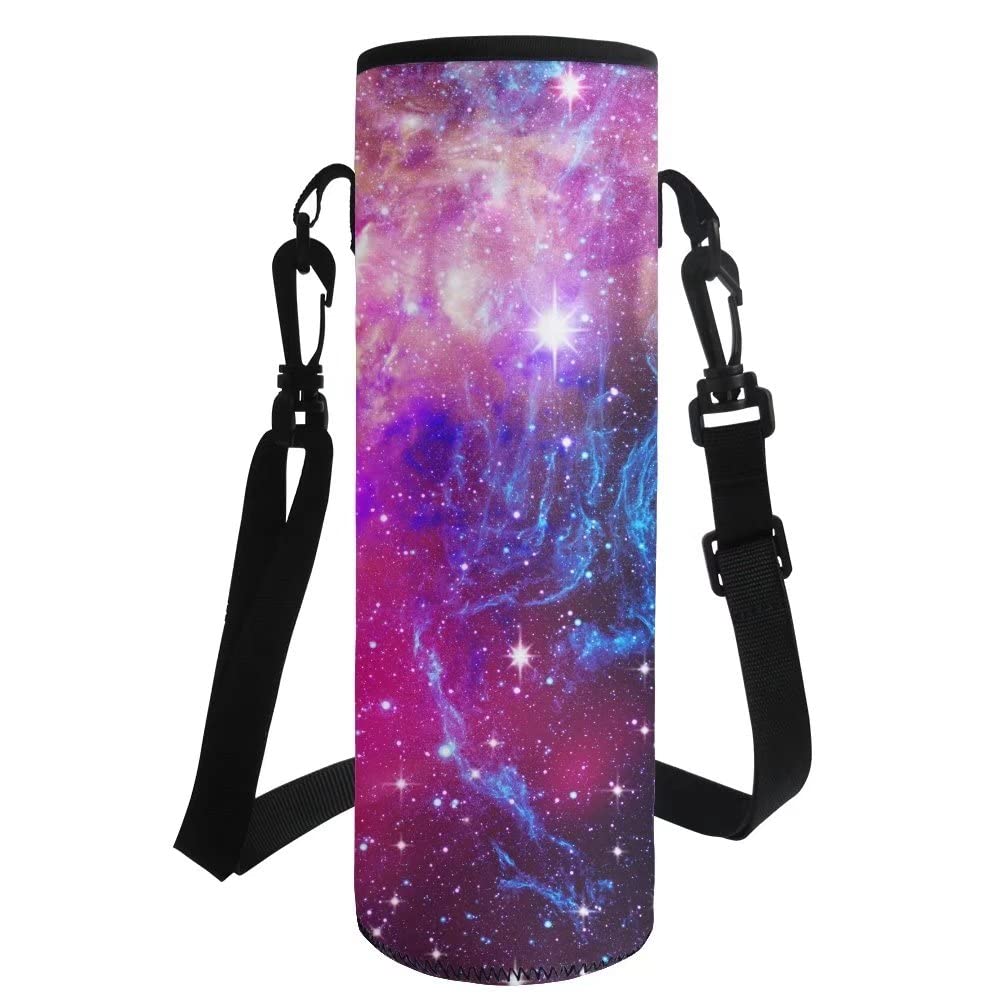 HUGS IDEA Neoprene Water Bottle Carrier Case Bag, Nebula Galaxy Sky Print Insulated Bottle Pouch for School Travel Picnic — image 1