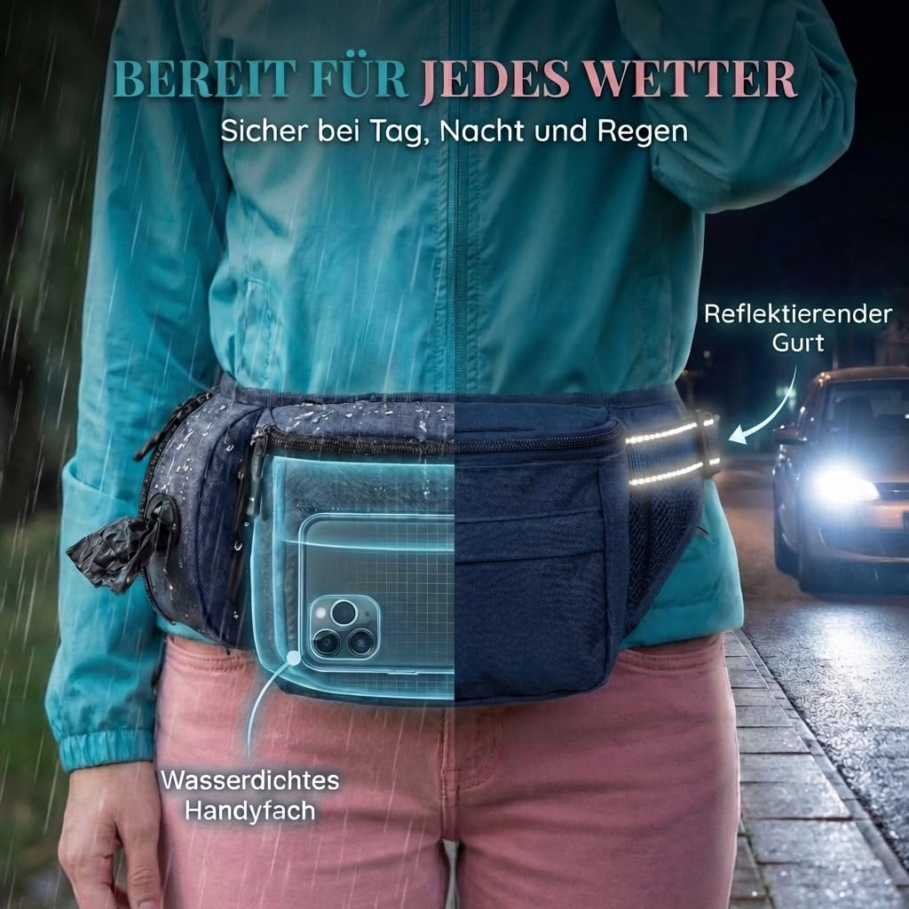 HUND IST KÖNIG Sac à friandises pour chien - Friandises et accessoires pour chien - Sac banane robuste pour chien - Avec distributeur de sacs à déjections canines, compartiment pour téléphone portable
