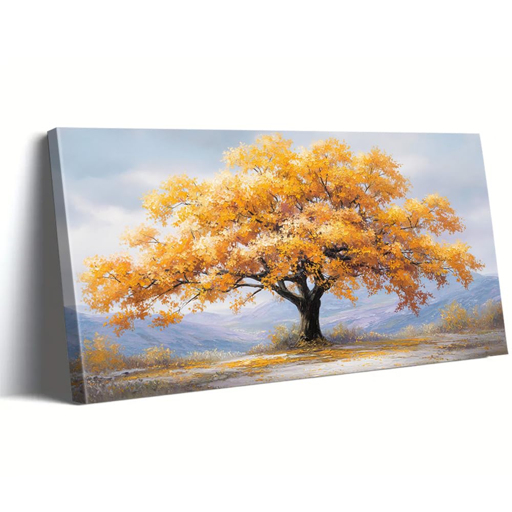 AEFOUU Canvas Wall Art Print Golden Leaves Wall Art Autumn Landscape Canvas Painting Modern Home Decor Artwork for Living Room(65x130cm/26x52in/Frameless)
