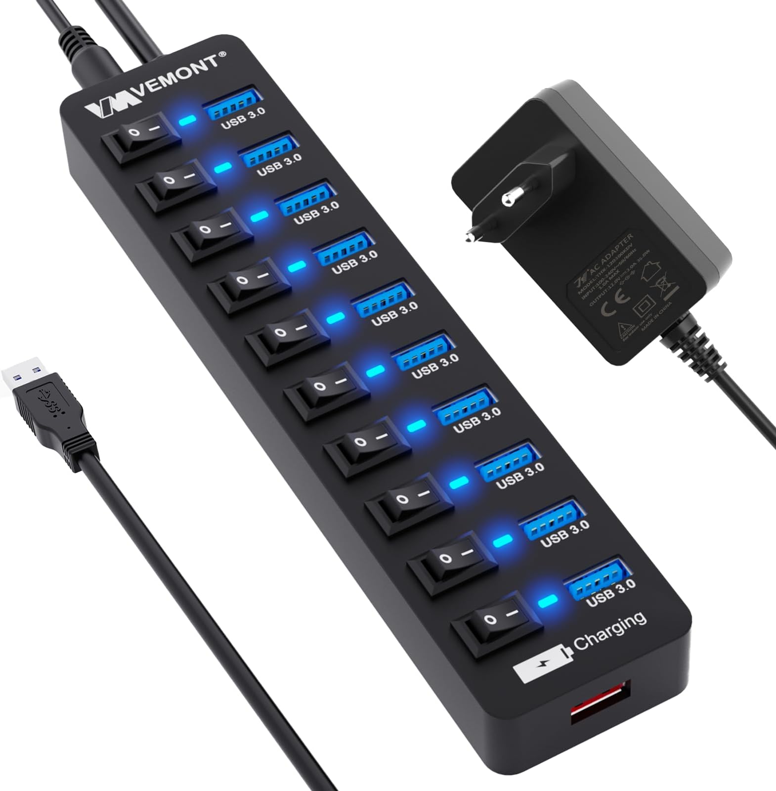 Kalea-INFORMATIQUE Estación de Carga y HUB USB Industrial, 7 Puertos