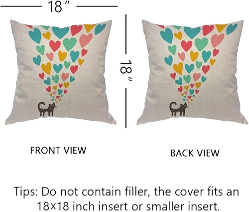 Miniatura 5 de EKOBLA Funda de almohada cuadrada romántica con diseño de gato enamorado de dibujos animados de animales lindos animales, cola a rayas, romántica,