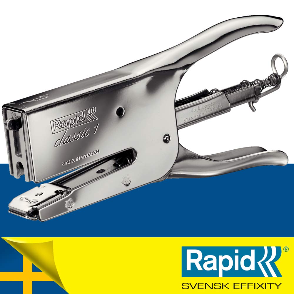 Rapid Classic K1 Cucitrice a Pinza, Compatibile con i Punti Metallici 24/6 e 24/8 mm, Capacità 50 Fogli, Metallo, Cromo, 10510601 + RAPID Punti metallici Super Strong 24/8+ - 24860100