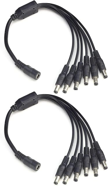 2-Pack 1 to 6 Way DC Power Splitter Cable, Plug 5.5mm x 2.1mm, for CCTV Cameras DVR LED Light Strip