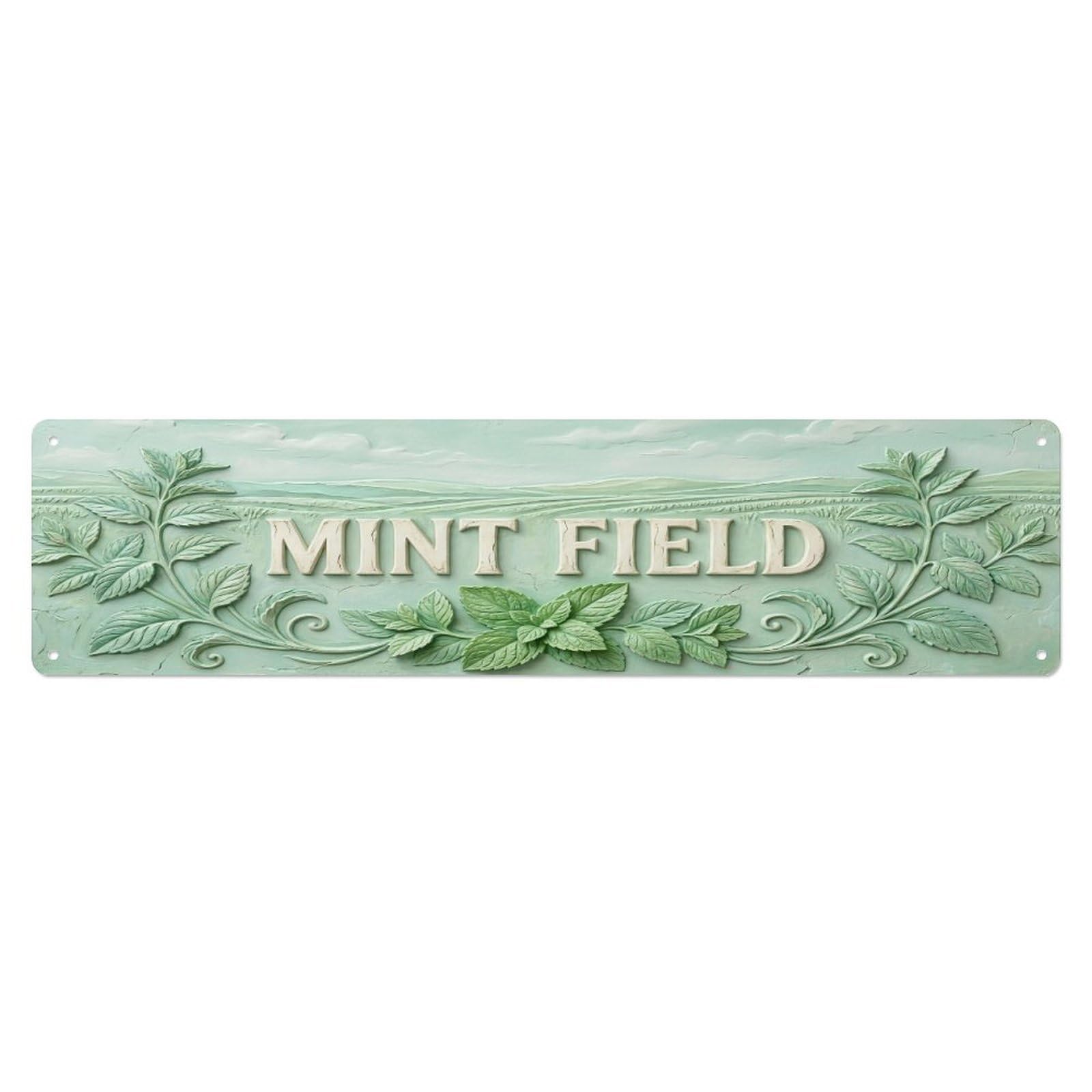 Olhnbad 4X16inch(10X40cm) Vintage Cottagecore Garden Mint Field Relief Metal Tin Sign