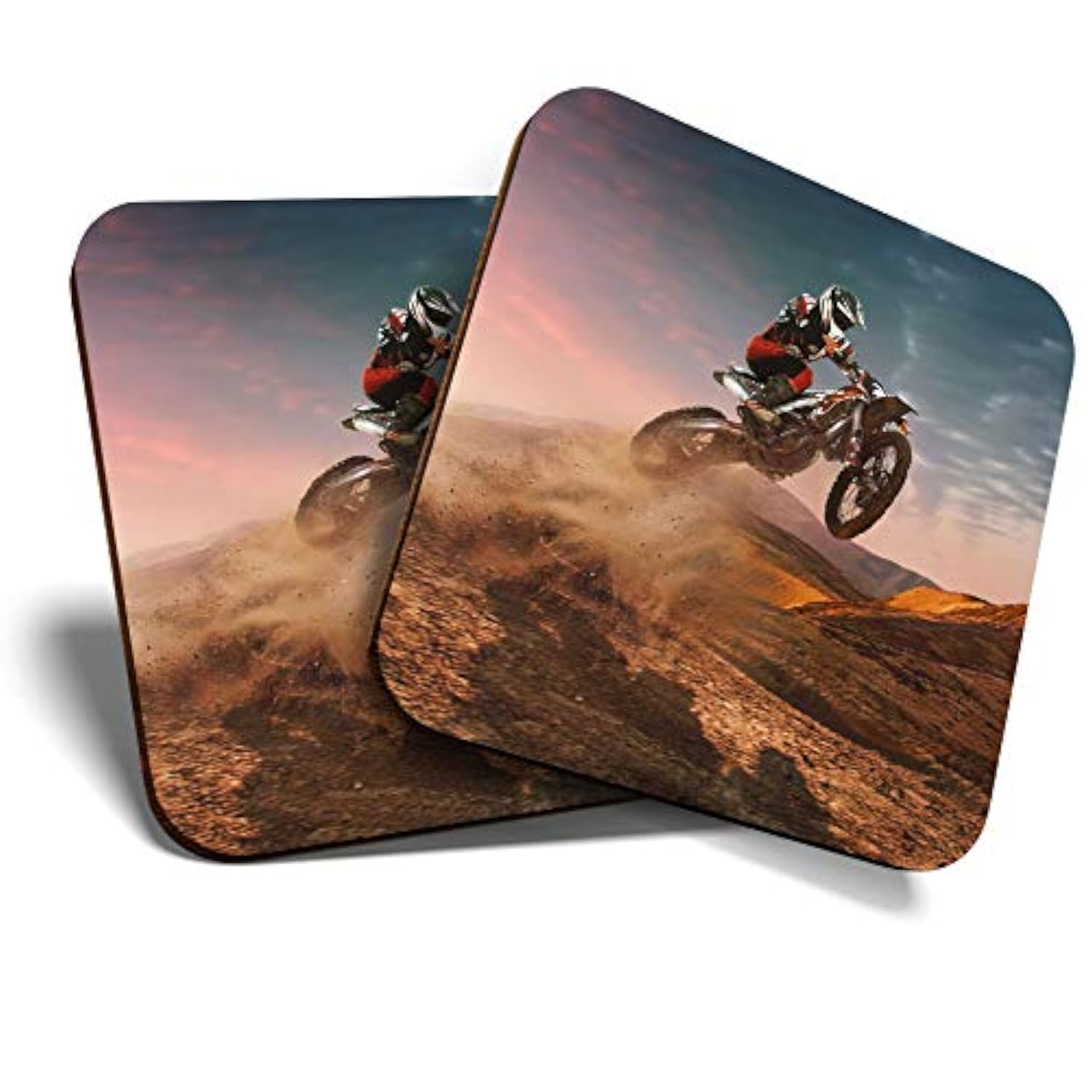 Destination Vinyl Ltd Multicolor 2 X Mdf Glossy Top Coasters Square - Motocross Bike Jump Motorbike 12452