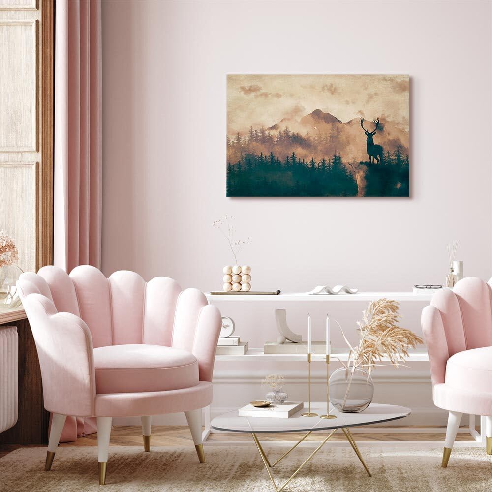 decomonkey Impression sur Toile Cerf Nature 90x60 1 Pièce Cadre en Bois
