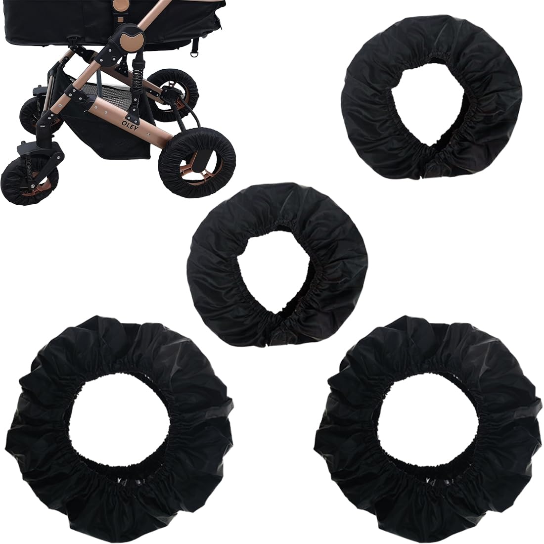 4 Pezzi Copriruota Passeggino, Universali Coperture Esterne per Ruote Buggy, Carrozzina Impermeabili e Antipolvere Copri Ruote Passeggino per Casa, Nero C