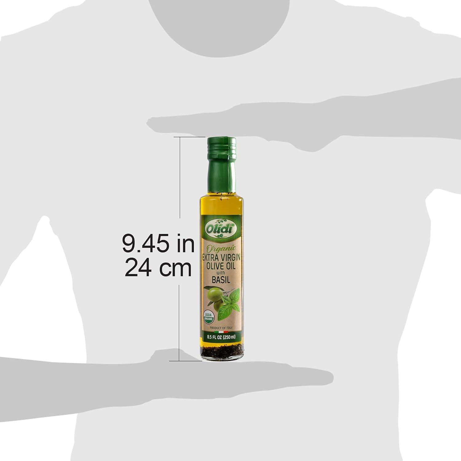 Olidi Basil Infused Extra Virgin Olive Oil 8.5 oz (Pack of 2) Product of Italy, Cold-pressed, 100% natural, heart-healthy cooking oil perfect for salad dressing, pasta, garlic bread, meats, or pan frying (2)