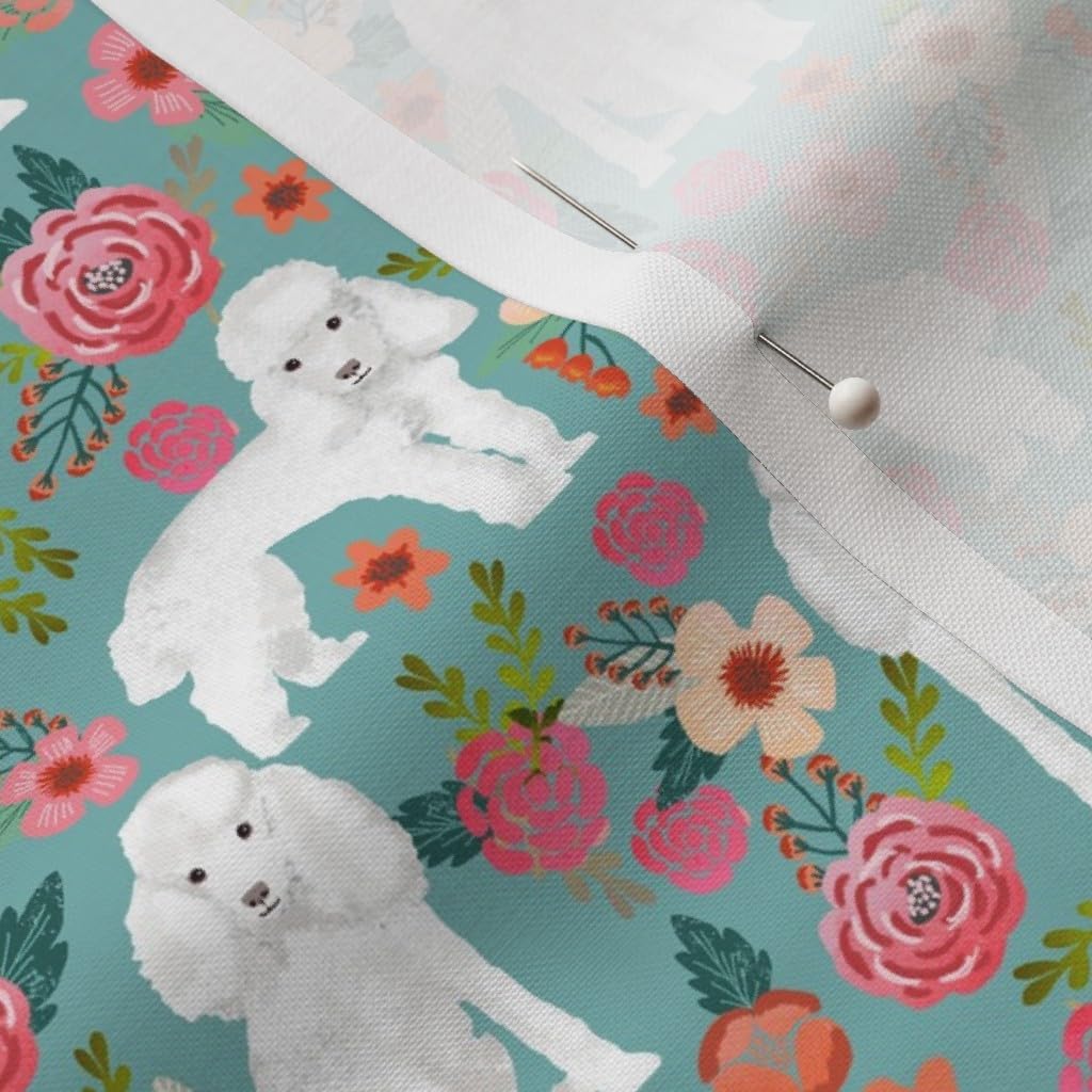 Spoonflower Fabric - Toy Poodle Florals Dog Dogs Breeds Blue Breed Floral Printed on Petal Signature Cotton Fabric by The Yard - Sewing Quilting Apparel Crafts Decor
