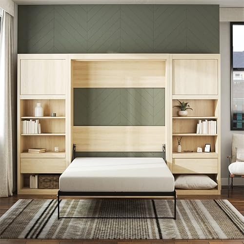 Signature Sleep Paramount Full Wall Bed & 2 Side Cabinet Bundle In Light Oak #TOP3