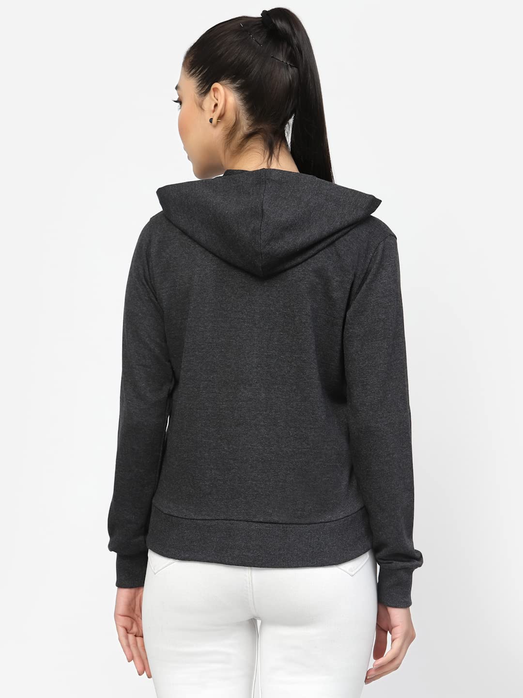 UZARUS Women's Cotton Anthra Sweatshirt Regular Fit Hoodie Dark MILANGE (Large) - Image 4 thumbnail