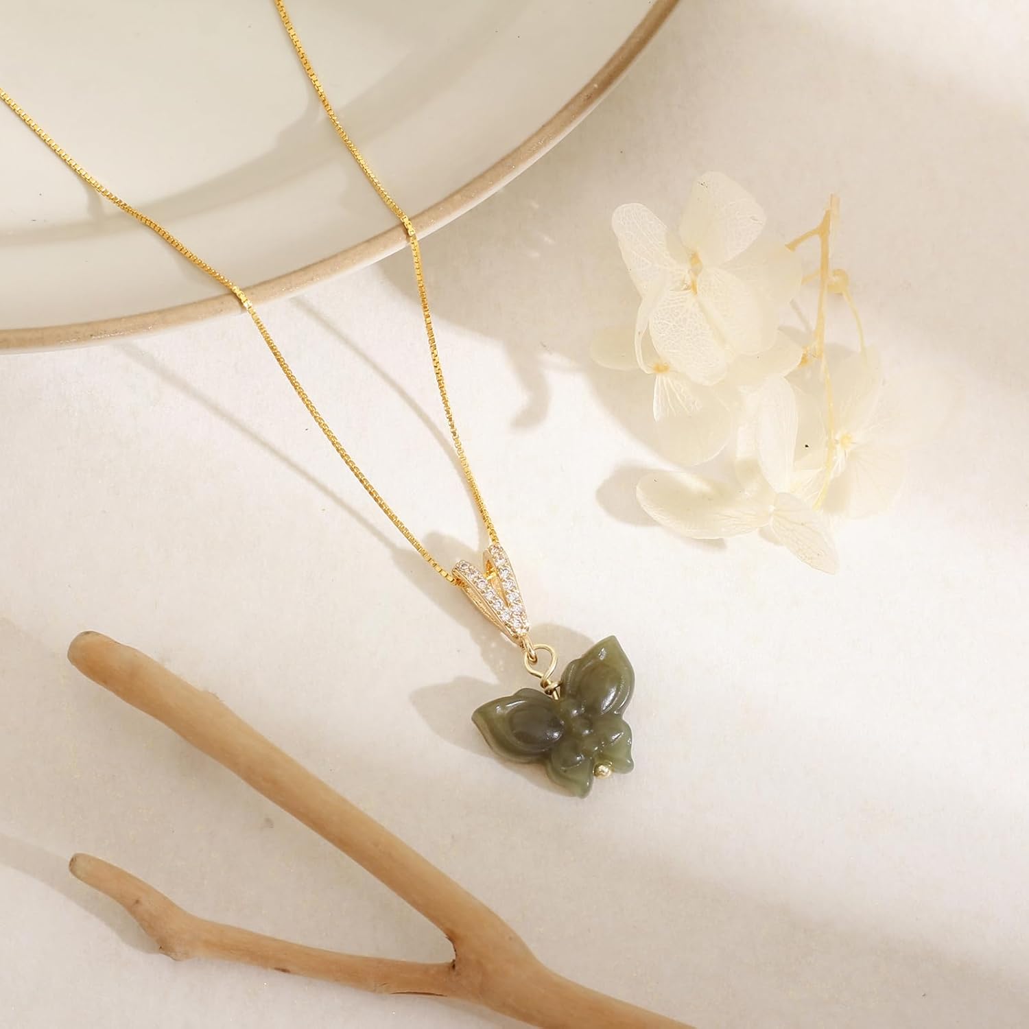 Green Natural Jade Necklace, Cat Shape Jade Pendant for Women, Jade Jewelry for Women Lucky Gifts for Girls Women (925 Sterling Silver with Gold Plated) - Image 3