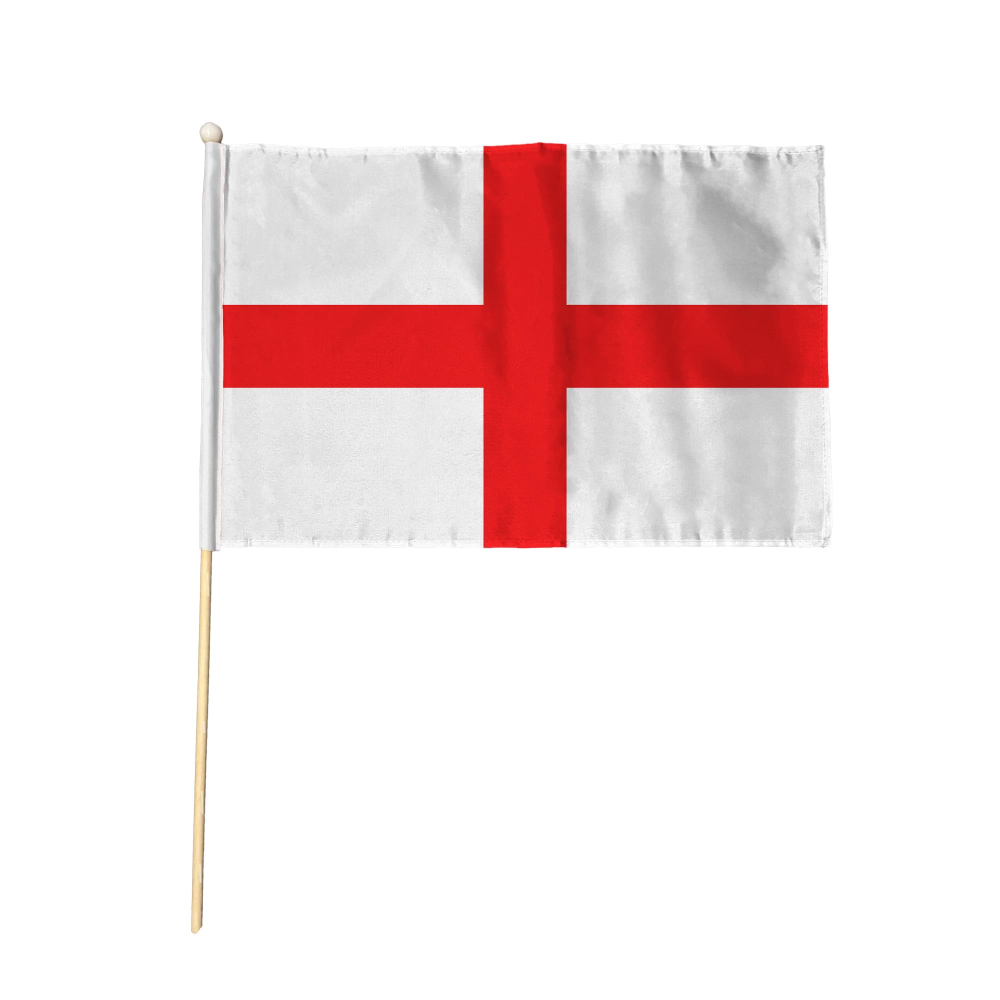 Flagtex St George England Pack of 2 Hand Waving Flag (18x12 Inch Large) - Premium Wooden Stick English Cross Flag Big Size Natural Wood Pole England UK Heritage Events Football Parades