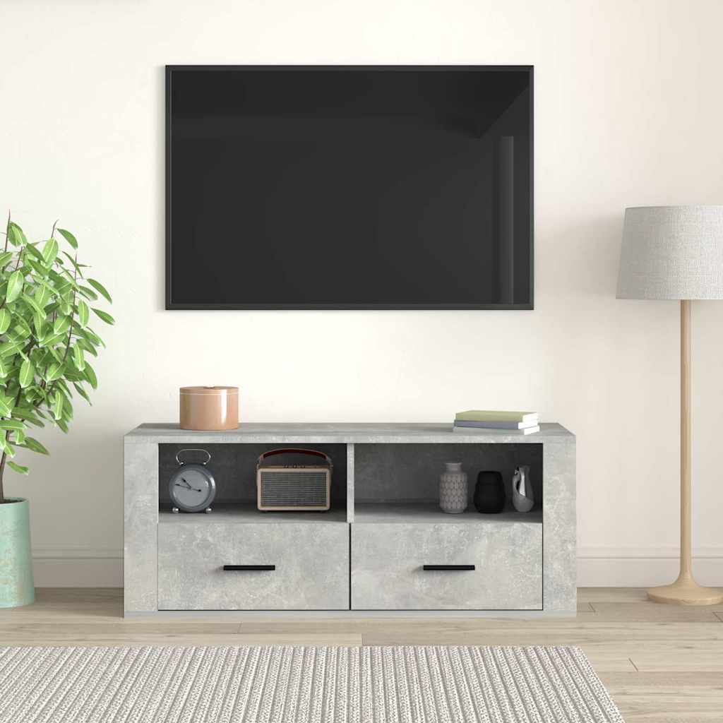 Mobile TV grigio cemento, 100 x 35 x 40 cm, in legno con cassetto e scomparti, per TV, soggiorno, rack HiFi e archiviazione multimediale