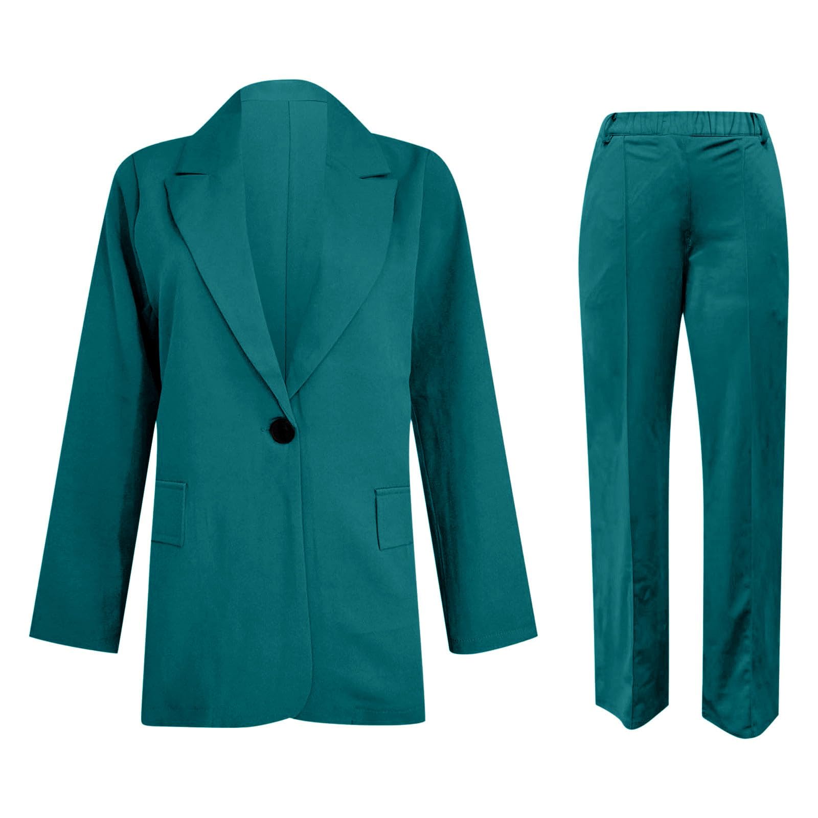 Ensemble Bureau Deux Pièces Veste Longue Manches Bouton Formel Pantalon Mince Haute Femme Élégant Costume