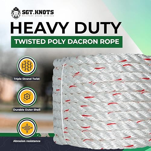 Miniatura 3 de SGT KNOTS - Cuerda trenzada de 3 hilos PolyDac  Combo varios tamaños y longitudes, Blanco