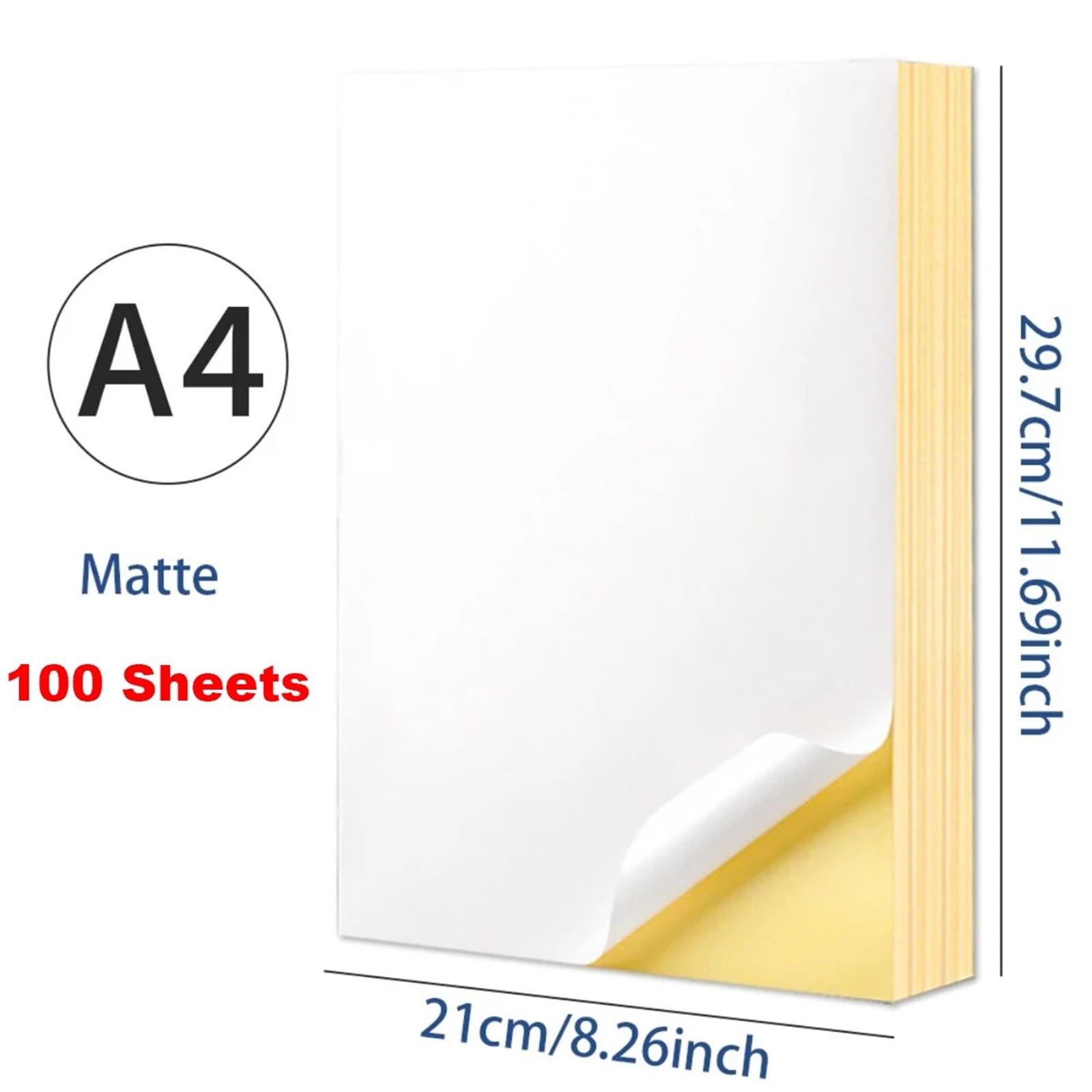 Carta Per Stampante A4 Carta adesiva opaca A4 20/50 fogli di etichette autoadesive bianche for stampanti laser a getto d'inchiostro Fogli adesivi stampabili facili da staccare(Matte 100 sheets)
