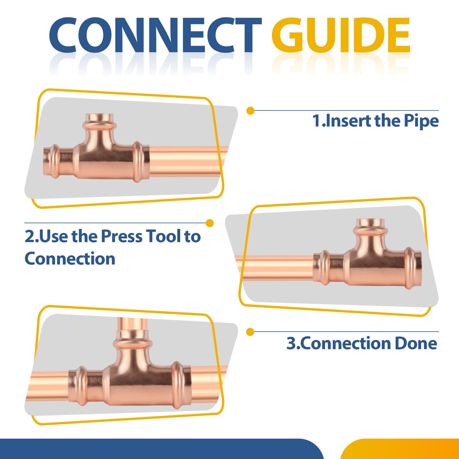 Paquete de 30 Conectores en T reductores de Cobre GUOFIS, 1" P x 3/4" P x 3/4", Conector en T Reductor de presión para plomería, derivación de transición de tamaño de tubería de Tres vías