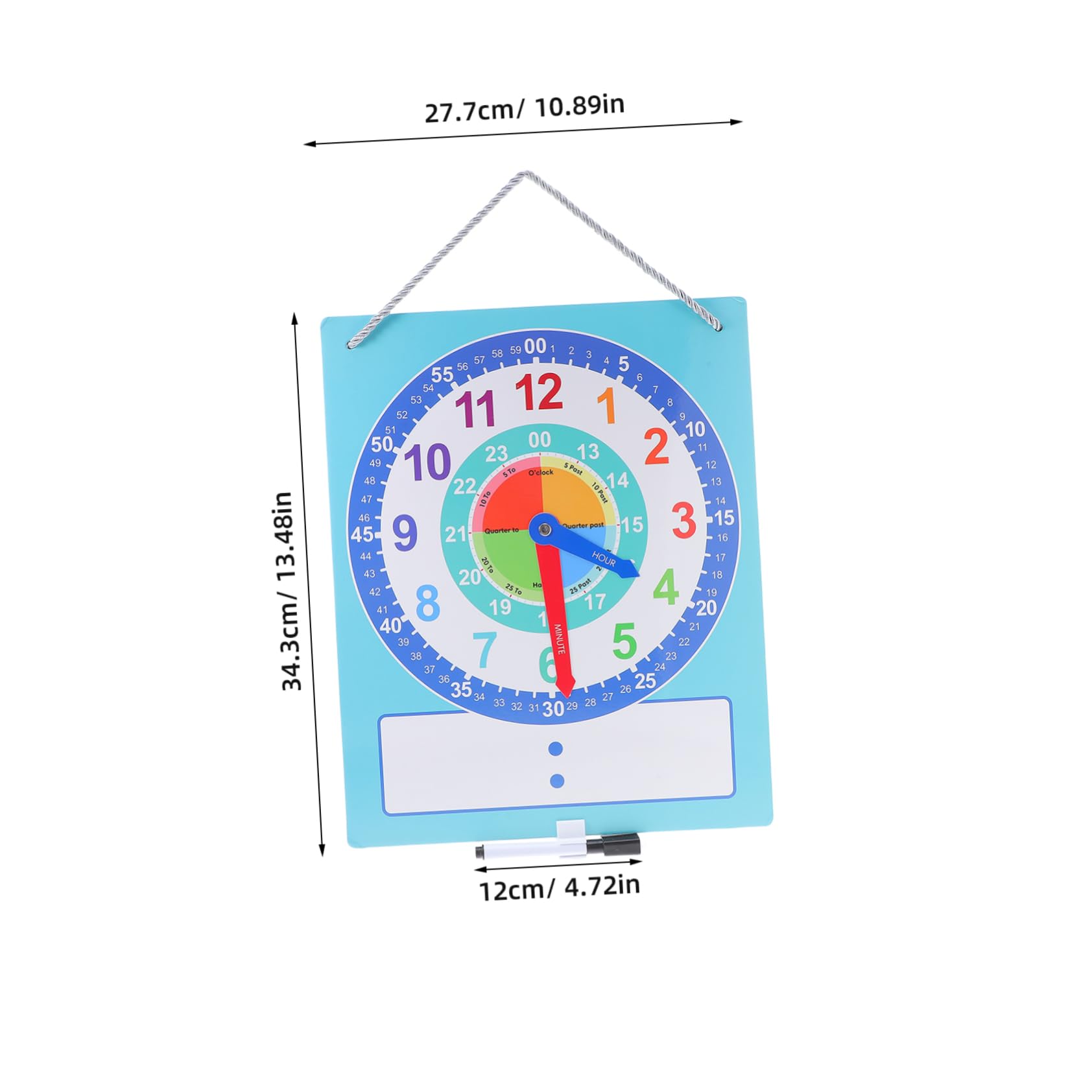 HOMSFOU 1Set Interactive Cognition Learning Clock for Wall Mounted Educational Tool with Writable Surface and Movable Hands for Math and Cognitive Development Activities