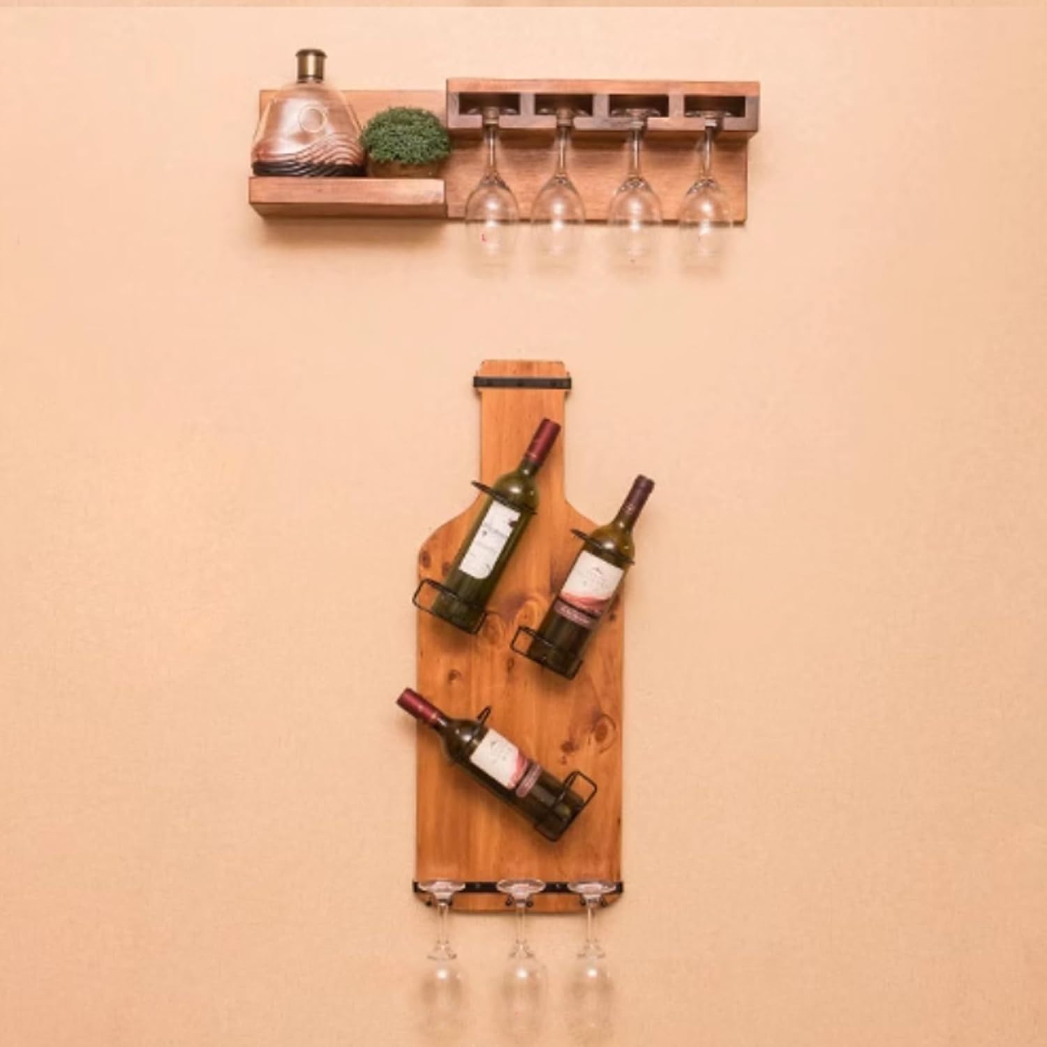 Naścienna półka na alkohole, pływający stojak na wino z wiszącym uchwytem na szkło, domowa ekspozycja barowa do kuchni i jadalni, mini szafka barowa na butelki alkoholowe